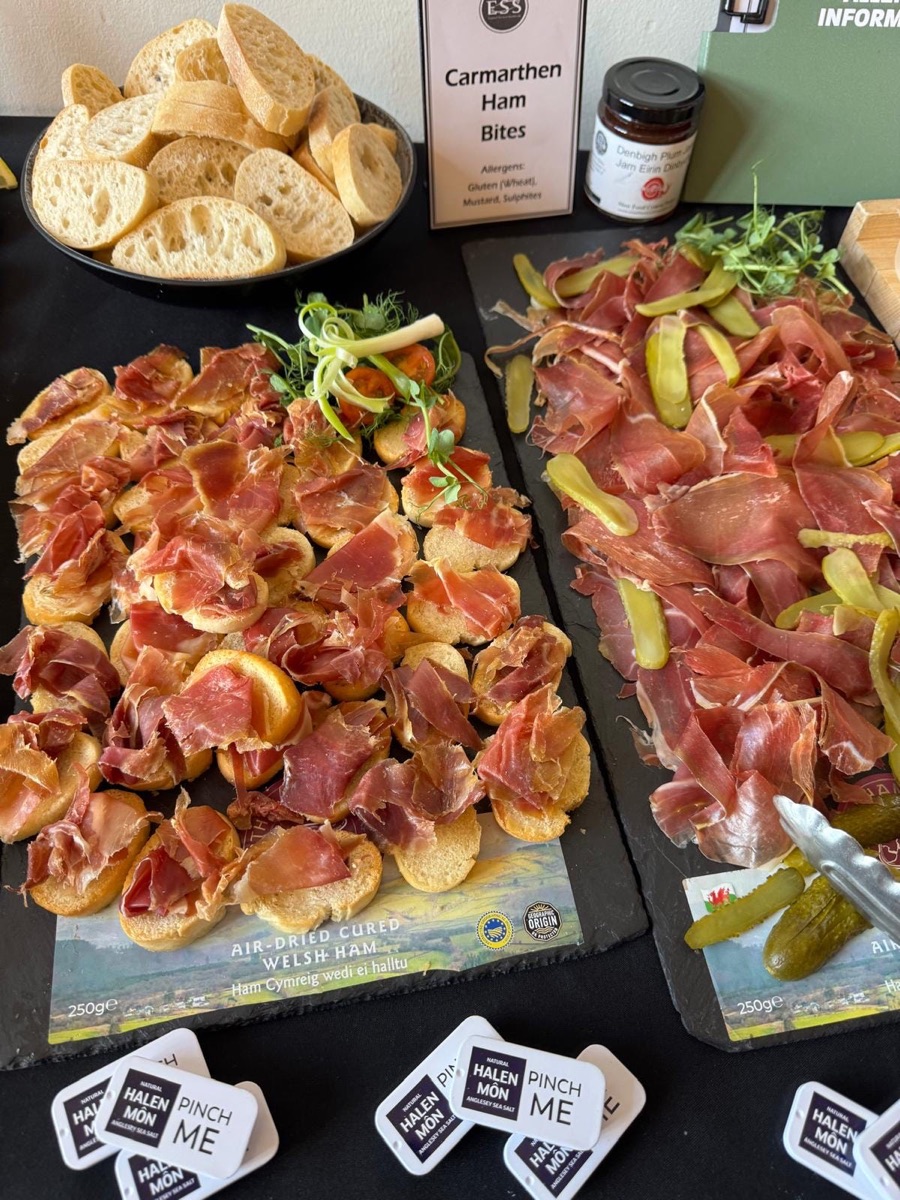 Slate boards of Carmarthen ham bites on the buffet